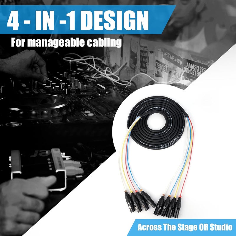 BESCOOS Toronce 4 Channel Professional Multi-Media Snake Cable 4 Pairs Male to Female 3 Pin XLR Balanced Audio Extension Cable (25Feet) - Image 4